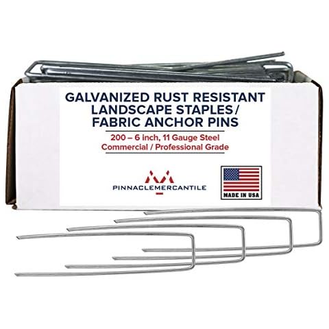 Pinnacle Mercantile USA Made 200 Pack Garden Landscape Staples Weed Barrier Fabric Stakes Galvanized 6 inch Pins Anti Rust Sod Staple 11 Gauge Steel Cover
