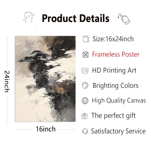 Black and White Grey Abstract Wall Art Black Beige Modern Abstract Pictures Black and White Mountains Picture Black Brown Beige Wall Art Black Grey Modern Painting Black Beige Poster 16x24in No Frame by Lauximart - Used condition - Image 2