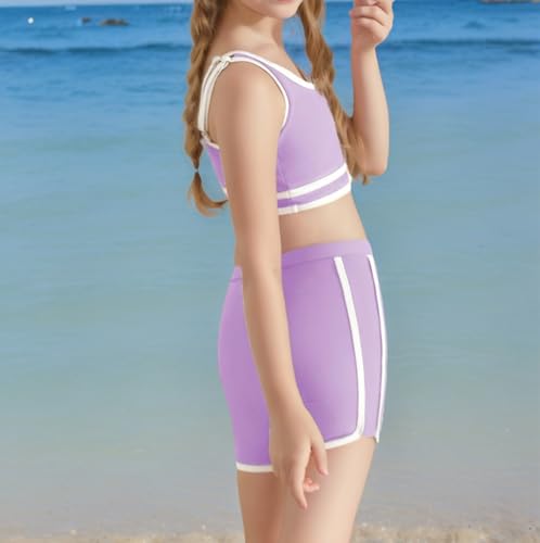 Image of Girls Swimsuits 3 Piece Bathing Suit Bikini Set with Sporty Shorts and Sunglasses Beach Swimwear for Girl 8-15 Years