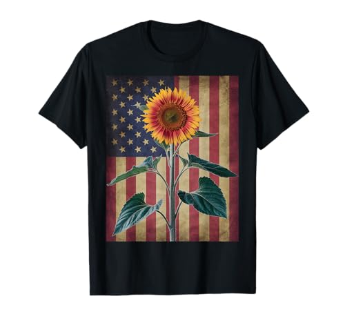 Bandiera USA ispiratrice con girasole motivazionale US donne uomini Maglietta