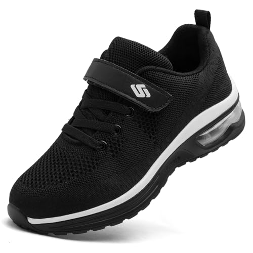 Xikoro Kids Sneakers Boys Girls Athletic Running Trainers Lightweight Breathable Walking Sports Tennis Shoes,Black,4 Big Kid