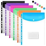 Punched Pockets A4 Plastic Wallets 6 Pack A4 Expandable File Folders with Button and Tab Card for School, Home & Office Use