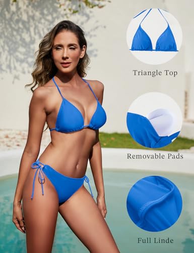 Image of Women String Bikini Set Halter Side Tie Two Piece Swimsuit Triangle Bathing Suits