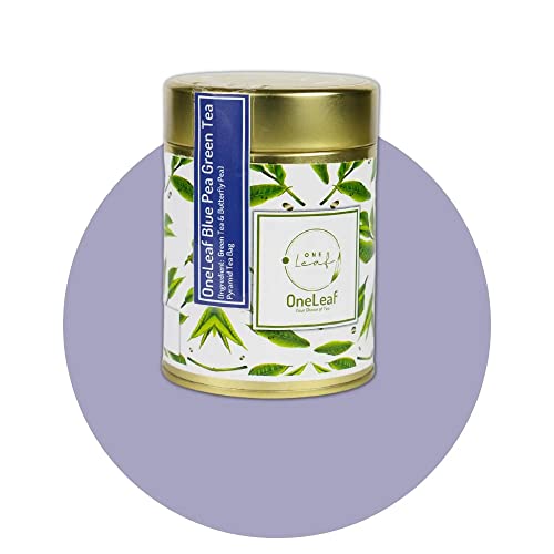Image of ONELEAF Blue Pea Green Tea for Skin Glow & Digestion | Non-Bitter Butterfly Pea Pyramid Tea Bag | Helps in Stress Relieving | Refreshing Cool Beverage Iced Tea- 60gm Tin Container (Pack of 30 Tea Bags)