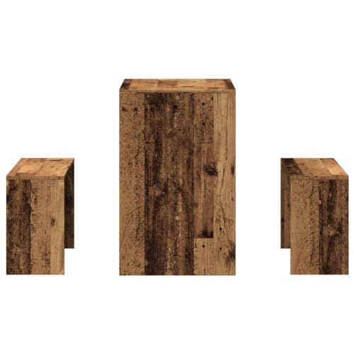 Juego de comedor compacto de 97 cm con mesa rectangular y dos bancos rústicos de madera vieja 4