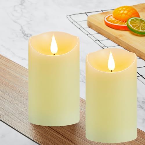 Image of Flameless Candles with Rechargeable Battery, 3 inch x 5 inch, Set of 2, Electronic Candles with Remote and Timer, led Pillar Candles Real Wax 3D Wick, led Ivory Candles for Home, Wedding, Birthday
