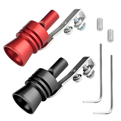 VTYTZZ 2 Stück Auspuff Sound Booster,Turbo Sound-Simulator-Pfeife,Turbo Sound Simulator Pfeife,Auto Sound Generator,Aluminiumlegierung Auto Turbo Sound Auspuff,Fur Alle Fahrzeuge, Rot Und Schwarz