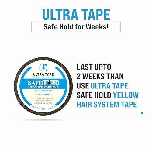 Image of Yellow Hair Patch Adhesive Cotton Tape 1 Inch X 20 Yards Strong Hold Pack 2 | Double Sided Wig & Hair System Tape, Water & Sweat Resistant, Skin Friendly, Holds 7-14 Days, Easy To Apply & Remove
