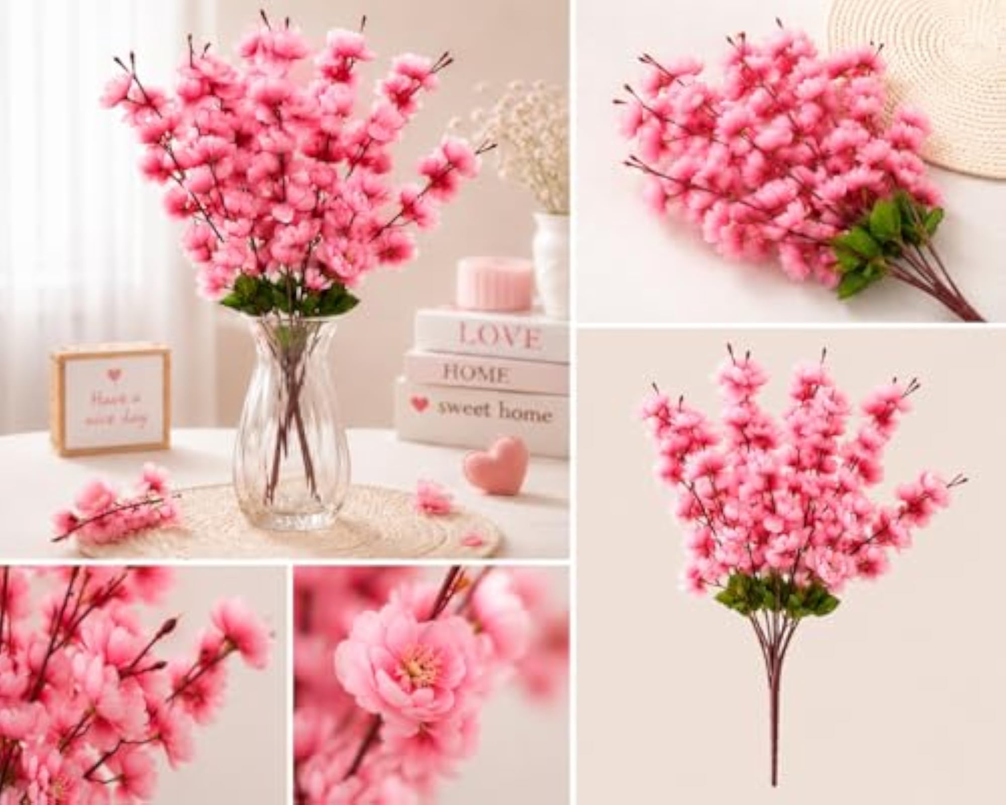 Artificial Pink Cherry Blossom Flower, 55 CM Silk Bunch with Bendable Stem