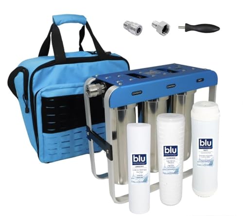 GoBluTech AR3 XLT, RV Water Filter System, 0.2 Micron Filter for Campers with Compact 10-inch Filters, 3 Stage Premium Filtration System, for RVs, Vans, and Boats - US Veteran Owned