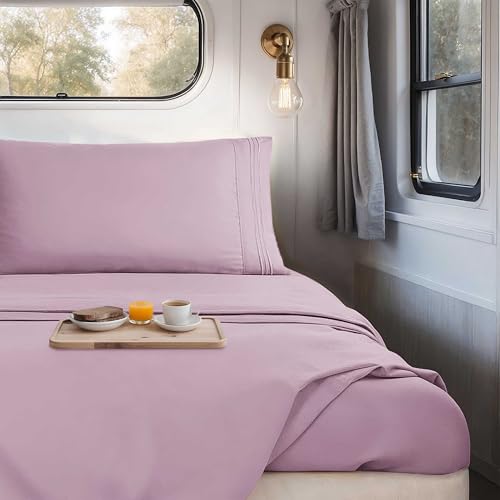 Image of Nestl Dusty Purple Short Queen Sheets for RV, Hotel Luxury RV Queen Sheets Set, 4 Piece Fitted Bed Sheet Set and Pillowcases, Super Soft, Wrinkle-Free, and Breathable Camper Bedding