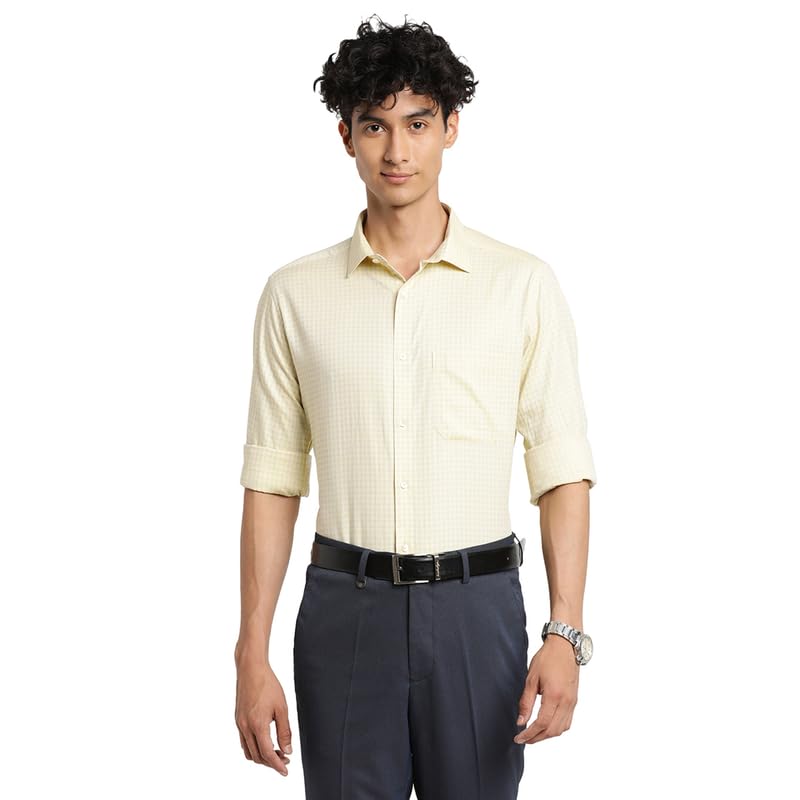 Chemise formelle à carreaux jaunes 100% coton coupe ajustée Turtle taille 51 homme