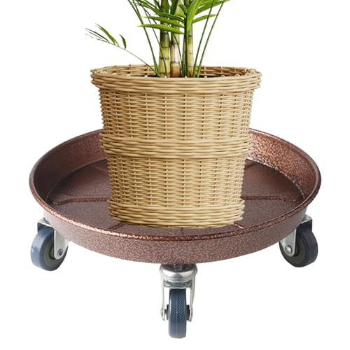 Générique Plant with Wheels, Heavy Duty Rolling Base Stand, Metal Planter Trolley for Indoor Outdoor Use, Smooth Caster Flower Pot Holder for Garden, Patio, Home, 26cm, 28cm, 30cm