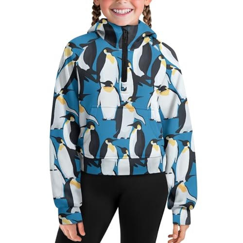 Uourmeti Girls Half Zipper Cropped Hoodies Long Sleeve Pullover Ssweatshirts with Pockets