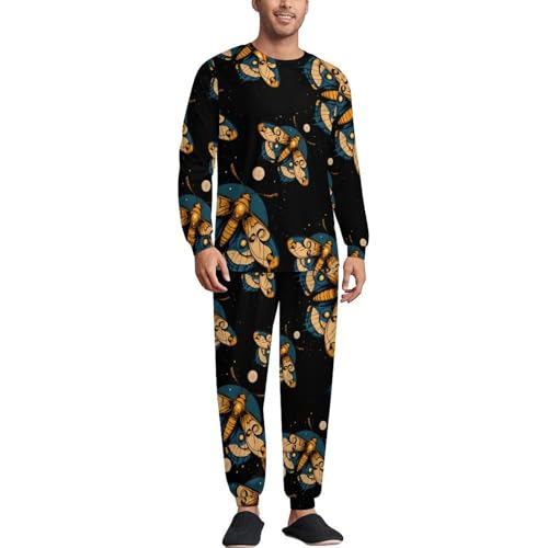 Moth Moon Men’s Pajama Set Long Sleeve Top And Pants Loungewear Sleepwear Pjs Nightwear