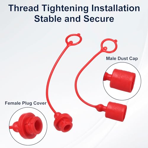 Image of HARFINGTON 2Sets 3 /8 Hydraulic Hose Dust Cap and Plug Kit, ISO-A Male Dust Cap & Female Plug Cover Quick Disconnects Air Coupler Cover Port Plug Fittings with Retention Ring, Red /Yellow