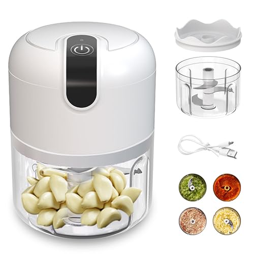IndoTeam Mini frullatore tritatutto da 250 ml, mini tritatutto con batteria ricaricabile tramite porta di ricarica USB di tipo C, robot da cucina portatile con 3 frullatori affilati, robot da cucina