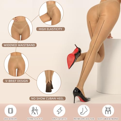 MANZI Sheer Backseam Tights Seamed Nylon Pantyhose for Women 20 Denier
