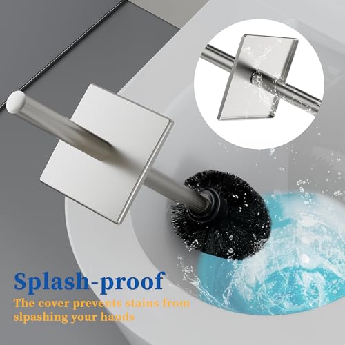 Image of RUACQ Toilet Brush and Holder Set, Square, Brushed Nickel, 2 Pack