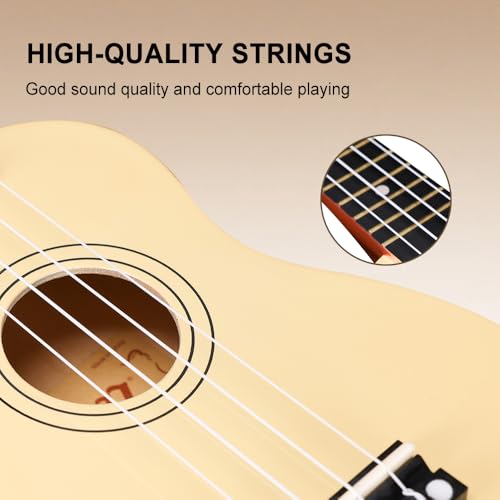 Winzz Sopran Ukulele Starter Kit für Anfänger, mit Tasche, Clip-On Tuner, zusätzlichen Saiten, Gurt, Plektron, Griffbrettaufkleber, Akkord-Karte, Poliertuch, Natur