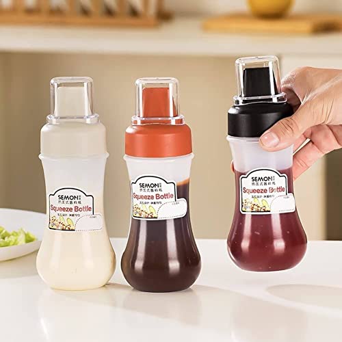Image of Multipurpose Squeeze Bottle - 3Pcs Leak-Proof Plastic Sauce Dispenser with Flip Cap & Eay Flow Nozzle for Ketchup, Mayo & Honey, Reusable Sauce Bottle for Travel, School Kids & Office Adults
