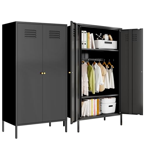Metal Wardrobe Coat Cabinet with Adjustable Shelves and Hanging R...