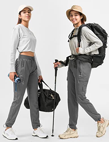 Bvvu Women's Cargo Joggers Lightweight Quick Dry Hiking Pants Outdoor Waterproof Athletic Workout Pants With Zipper Pockets Grey #TOP4