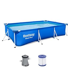 Bestway 56411 Steel Pro Frame Zwembadset met filterpomp 300 x 201 x 66 cm, blauw, hoekig,300 x 66 cm