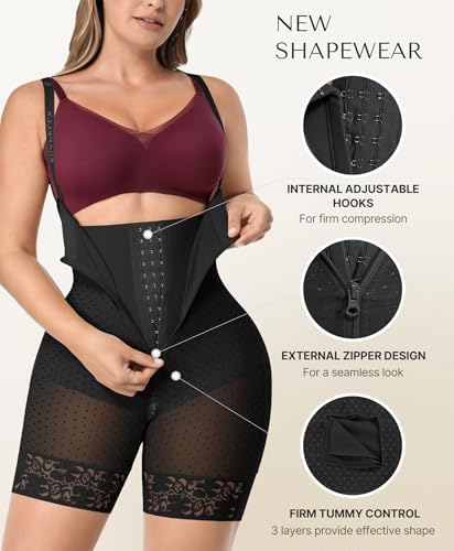 SHAPELLX Fajas Colombianas Shapewear for Women Tummy Control Plus Size Butt Lifting Bodysuit Post Partum Body Shaper
