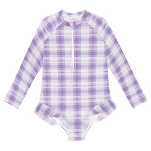 Bañador de una pieza de manga larga estampado morado para niña infantil