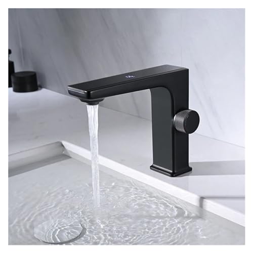 Robinet de lavabo noir à affichage température hydroélectrique pour salle de bains