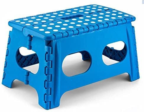 HOMESHOPA Wide Plastic Folding Step Stool, Blue, Lightweight Non Slip, Portable Step up Stool with Carrying Handle, Collapsible Step Stool for Kids & Adults