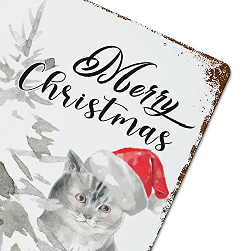 Meowy Christmas Cat Metal Sign Black Cat Tree Metal Plate Sign Metal Signs Customized Outdoor Kitchen Metal Tin Sign Wall Home Decor Bar 12X16 Inch #TOP5
