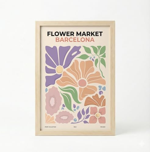 Image of BLINKART Flower Market Aesthetic Modern Art Walls With Frame | Natural Wood Texture | Living Room Bedroom Office Wall Decoration | Poster Home Decor Frames Wall Bedroom | 12x8 Inches (D554)