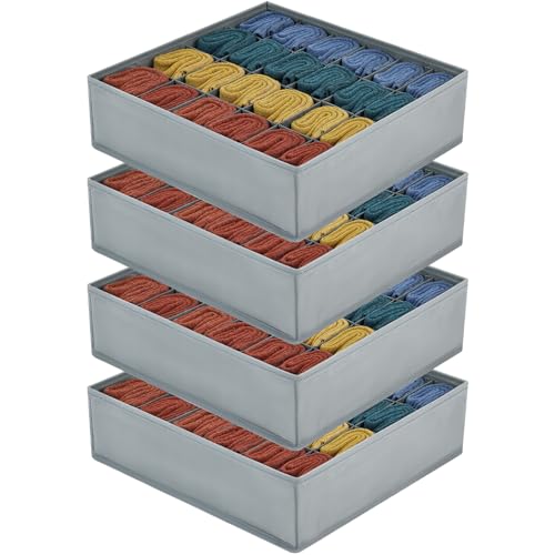 Homsorout Unterwäsche Socken Organizer - 4er Set Schrank Schubladen-Organizer Kleidung, 96 Fächer (4x24), Ordnungssystem Kleiderschrank, Aufbewahrungsbox für Kommode, Krawatten, Grau