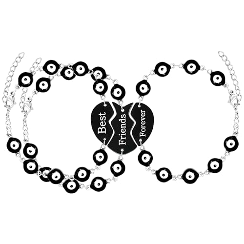 Image of Uloveido 3 Pcs Black Devil's Eye Adjustable Bracelet, Heart Shaped Puzzle Stainless Steel Bracelet, Christmas and Thanksgiving Gifts for Friends and Family Y4292-dian