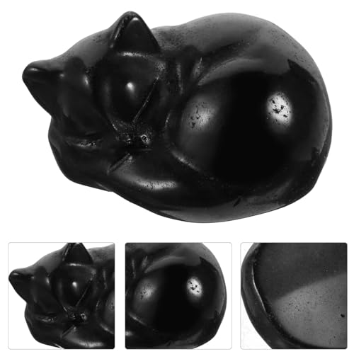 Alipis Estátua De Gato Preto Obsidiana Cristal Dormindo Gato Estatueta Esculpida Pedra De Cristal Or