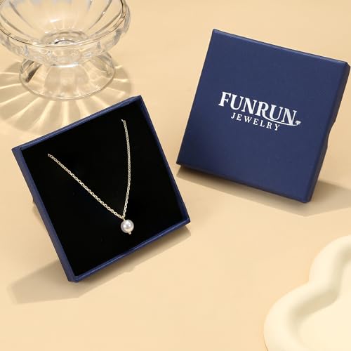 FUNRUN JEWELRY Pearl Necklace and Drop Earrings Set - 14K Gold Plated Pearl Bracelets
