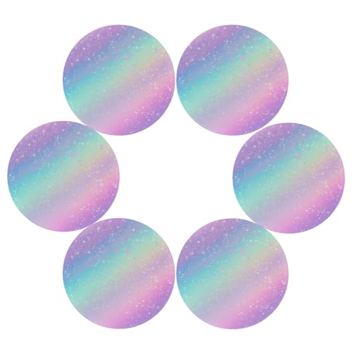 Mexpekil Juego de 6 manteles individuales redondos de galaxia con purpurina arcoíris resistentes al calor, decoración moderna para comedor, cocina, boda, fiesta (39 cm)