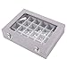 Ivosmart 24 Section Velvet Glass Jewelry Ring Display Organiser Box Tray Holder Earrings Storage Case (Grey)