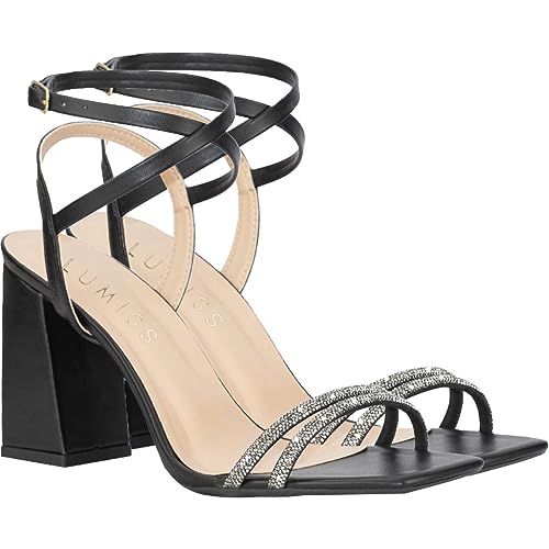 Sandália Feminina Salto Alto Metalizado Tiras Strass Brilho preto37