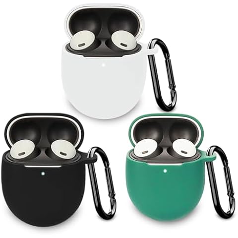 3 Pack | AutoSonic Case Designed for Google Pixel Buds Pro | Soft Silicone Material, Protective Pixel Earbuds Skin | Black, White and Green Cover