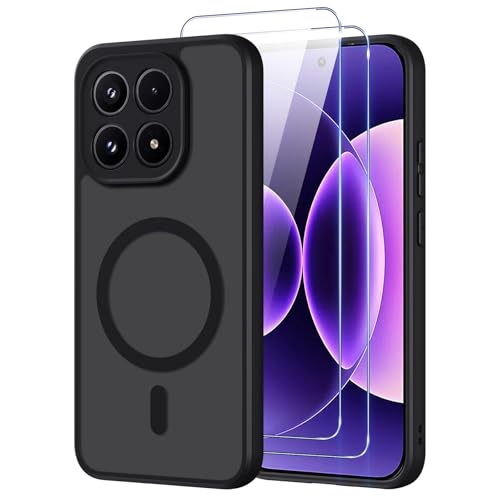 Pnakqil Magnetisch für Xiaomi 17 5G Hülle für Magsafe Matt Transluzente Handyhülle für Xiaomi 17 5G mit 2 Panzer Schutz Glas PC Härte Kratzfest Matte Dünn Magnetische Case Schwarz