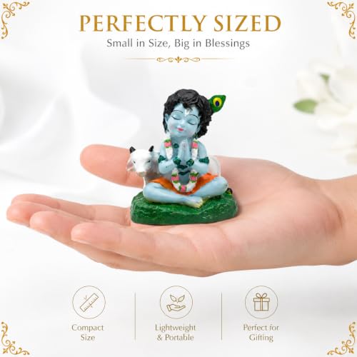 Image of Lord Krishna Idol Resin Baby Balkrishna Laddu Gopal Murti for Car Dashboard, Decorative Showpiece for Home Decor, Pooja Room, Office Desk, Living Room, Spiritual Gift & Religious Statue
