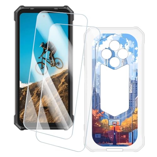 OAGELIM 2�Z�b�g �X�N���[���v���e�N�^�[ + �P�[�X Ulefone RugKing 5 Pro (6.78 �C���`) �Ƃ̌݊������� �A�[�e�B�X�e�B�b�N�J�X�^���v�����g�J�o�[�Ƌ����K���X�t�B���� �X�N���b�`�h�~ (�X)