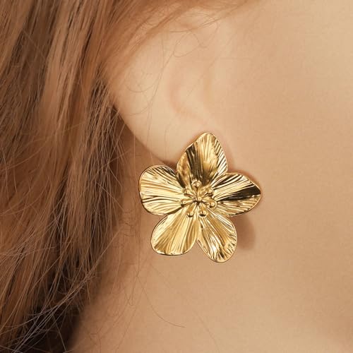 Gold Silver Vintage Flower Earrings Small Fragrant Camellia Flower Chunky Stud Earrings Delicate Large Floral Jewelry Gift for Women2