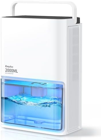 EasyAcc® Deshumidificador 2000ML, 3 Modos Deshumidificadores de Humedad Eléctrico Silencioso (500-650 ml/D), 7 LED Colores, Apagado Automática, Deshum...