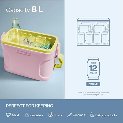 Image of Pinnacle Passion 8L Chiller Ice Box |Fits 12 Cans |Holds Ice Upto 36 hrs| Adjustable Straps, Lid-Lock & Drink Holder| Portable Insulated Ice Cooler Box for Picnic, Car Travelling, Parties (Pink)