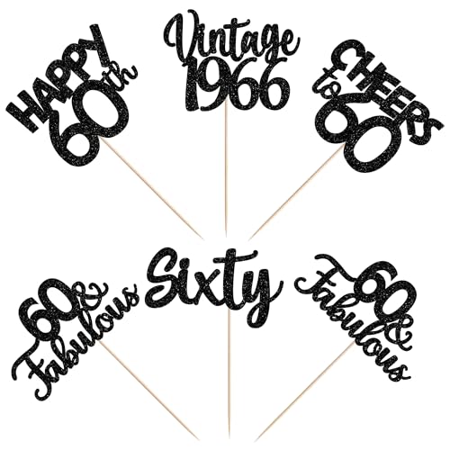Image of 15 PCS Black 60th Birthday Centerpiece Sticks Sixty Happy 60th Vintage 1966 Table Flower Centerpieces Sticks Cheers to 60 Fabulous Floral Decorations for 60th Birthday Party Centerpieces Supplies