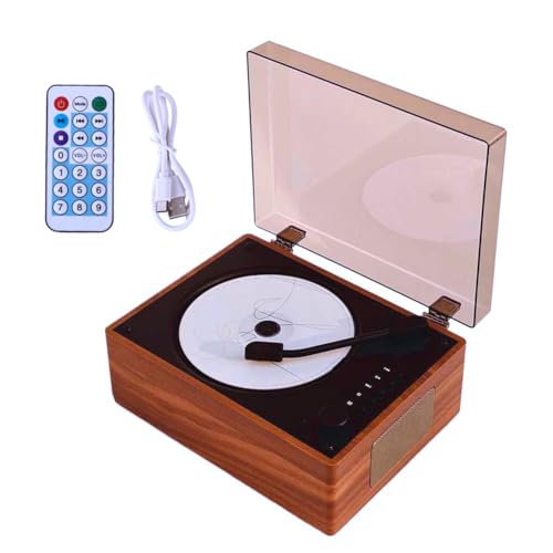 Lecteur CD portable rétro en bois fait main, enceinte sans fil élégante